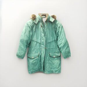 Cyclone Vtg Teal Green Hooded‎ Puffer Coat Women's Sz M 1990s 90s Winter Retro